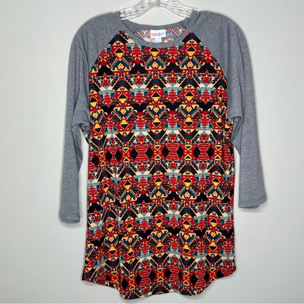 Lularoe Trendy Graphic Print 3/4 sleeve Raglan Tee Large